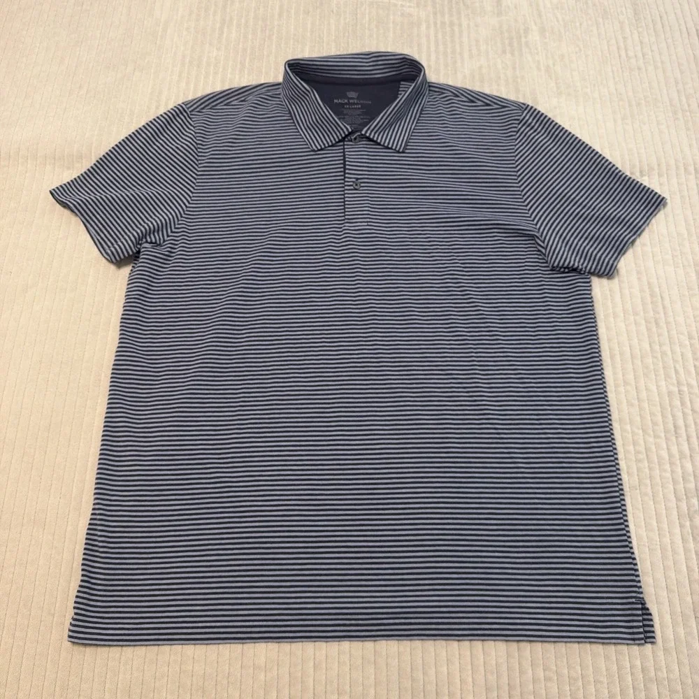 Mack Weldon Men's Size 2XL Blue Stretch Cotton Striped Short Sleeve Polo Shirt